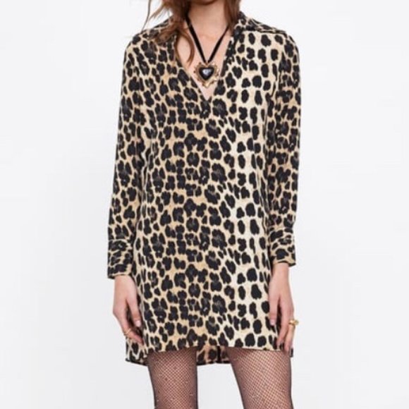 zara leopard shirt dress